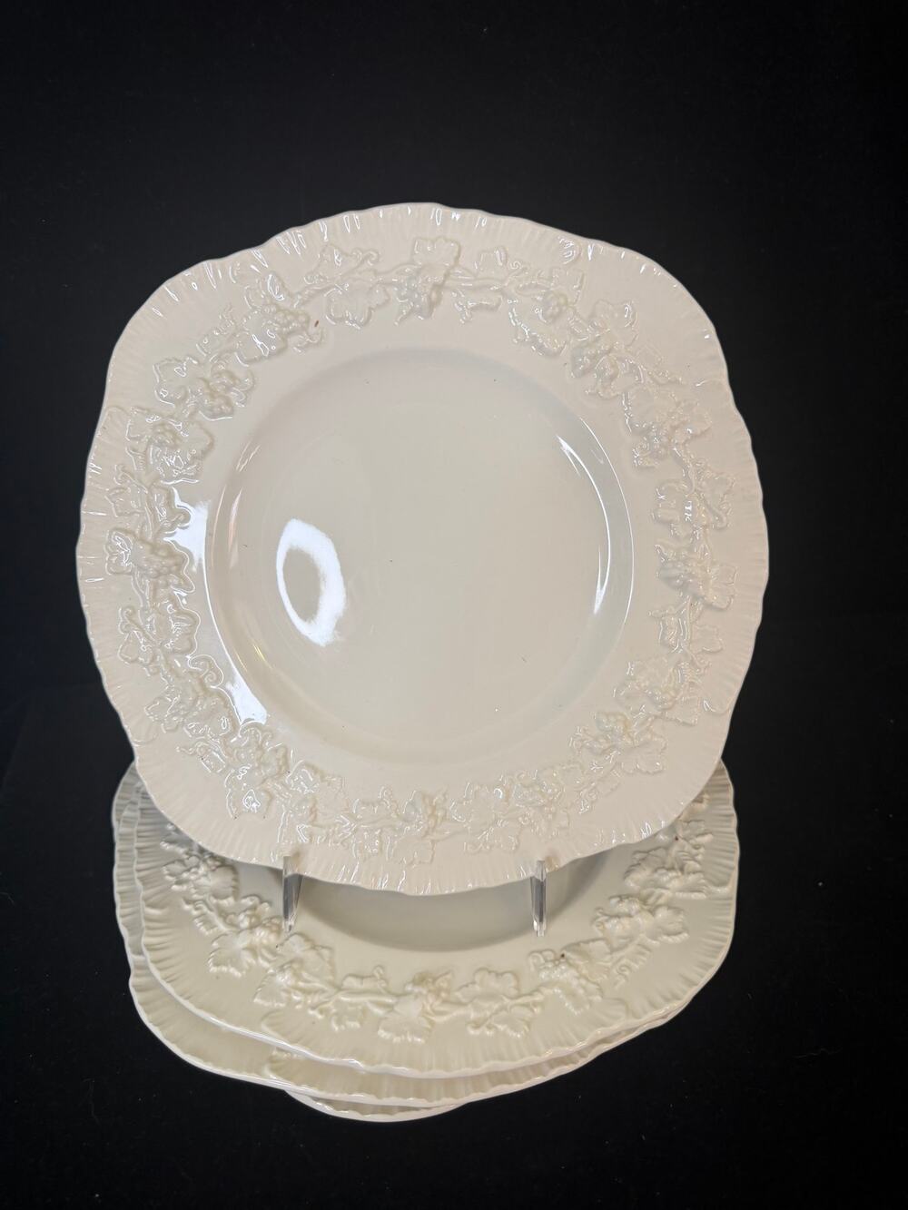 Wedgwood Queen’s Ware Cream on Cream 8.75" Plates Set of 4 rare